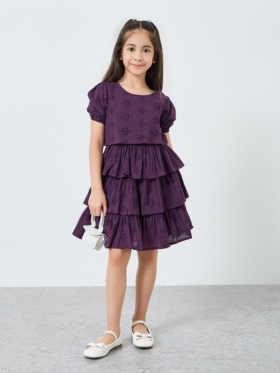 Girls Purple Tiered A-Line Dress