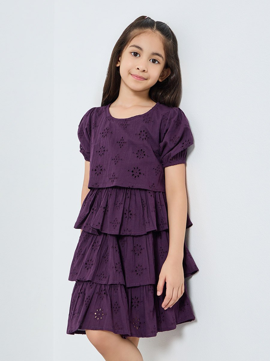 Girls Purple Tiered A-Line Dress