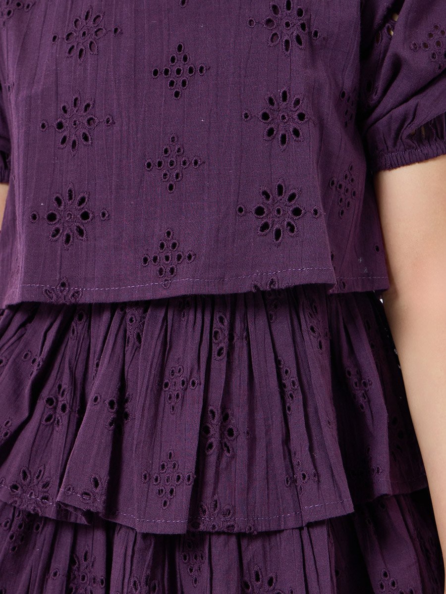 Girls Purple Tiered A-Line Dress