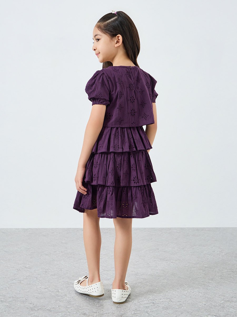 Girls Purple Tiered A-Line Dress