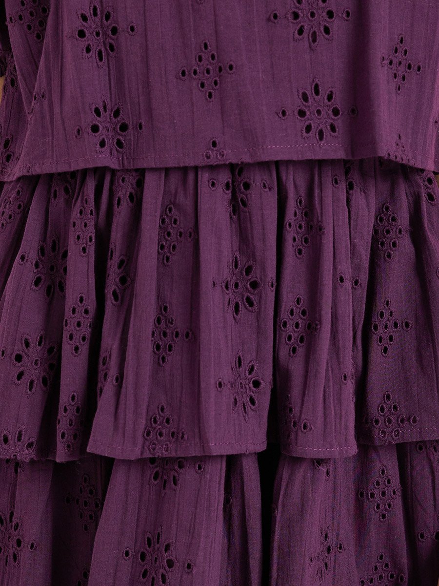 Girls Tiered Eyelet Puff Sleeve Tiered Dress 