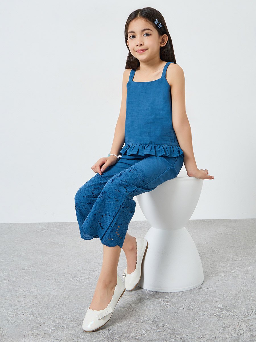 Girls Blue Cotton Top and Culottes Set