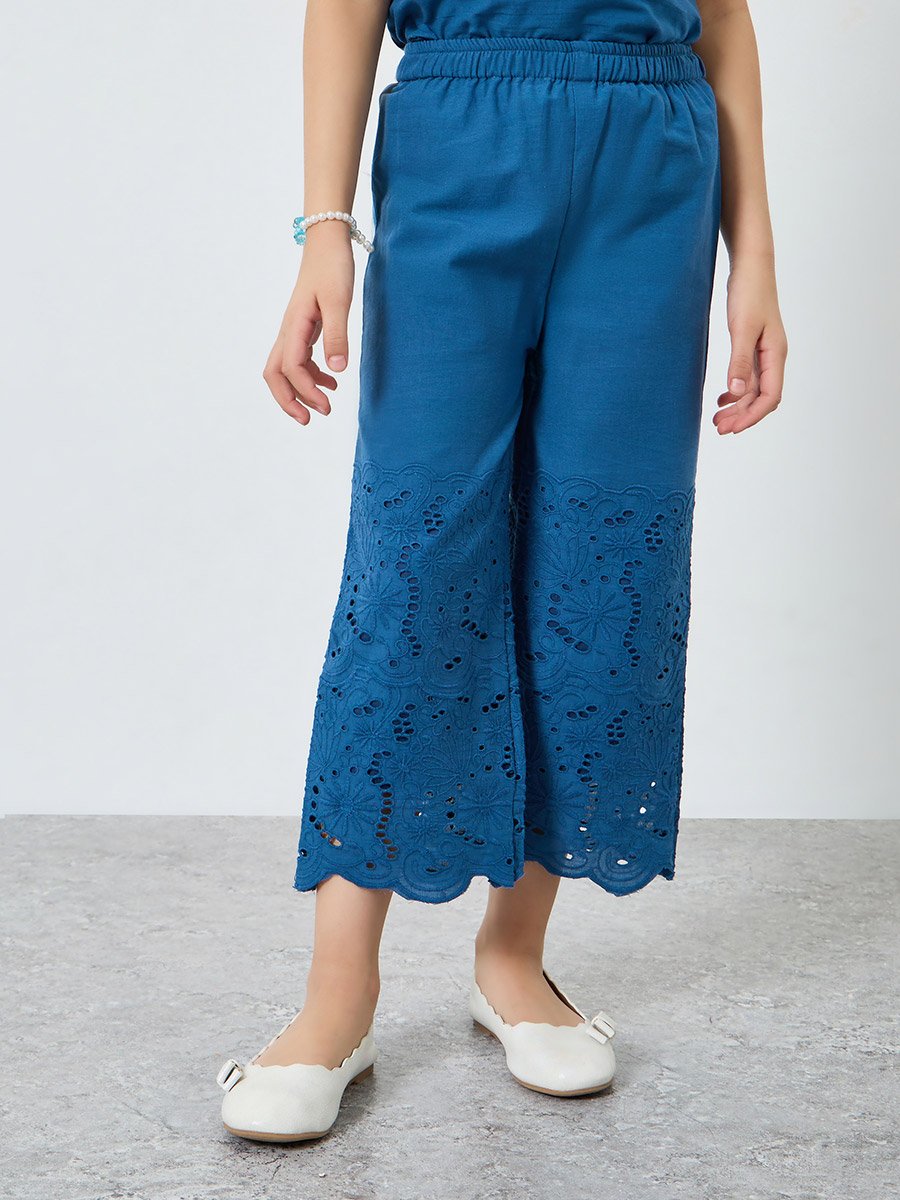 Girls Blue Cotton Top and Culottes Set