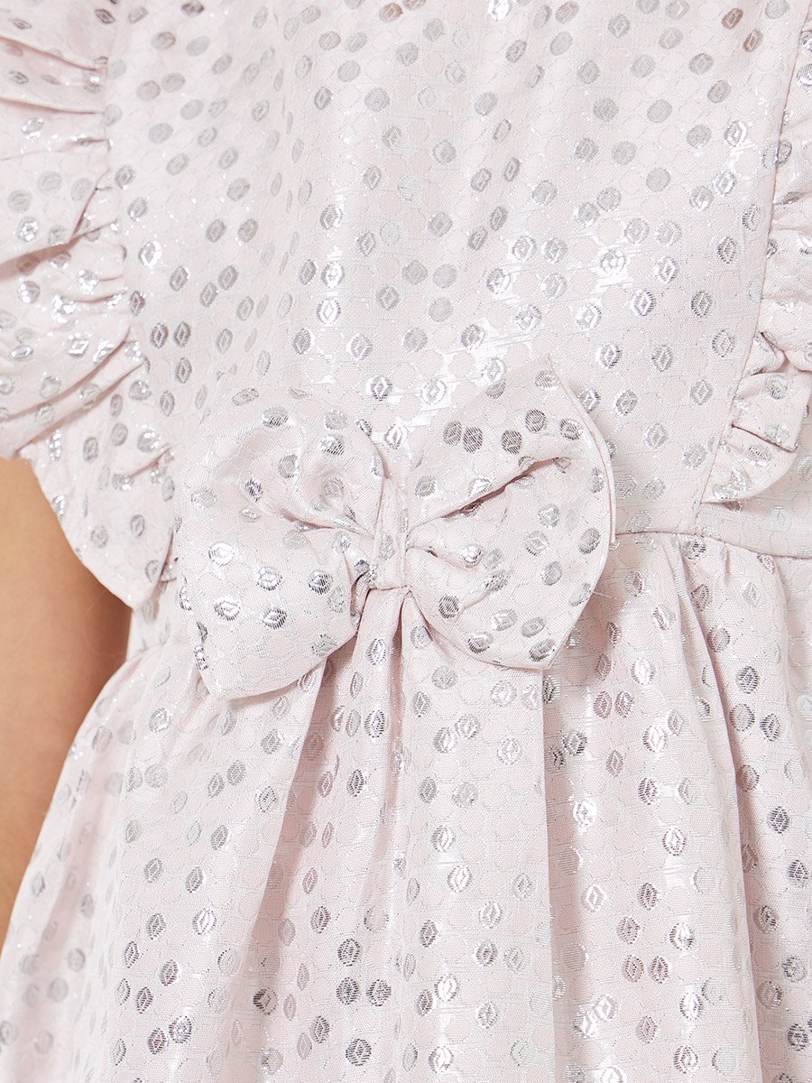 Girls Pink Ruffled Detail Jacquard Dress