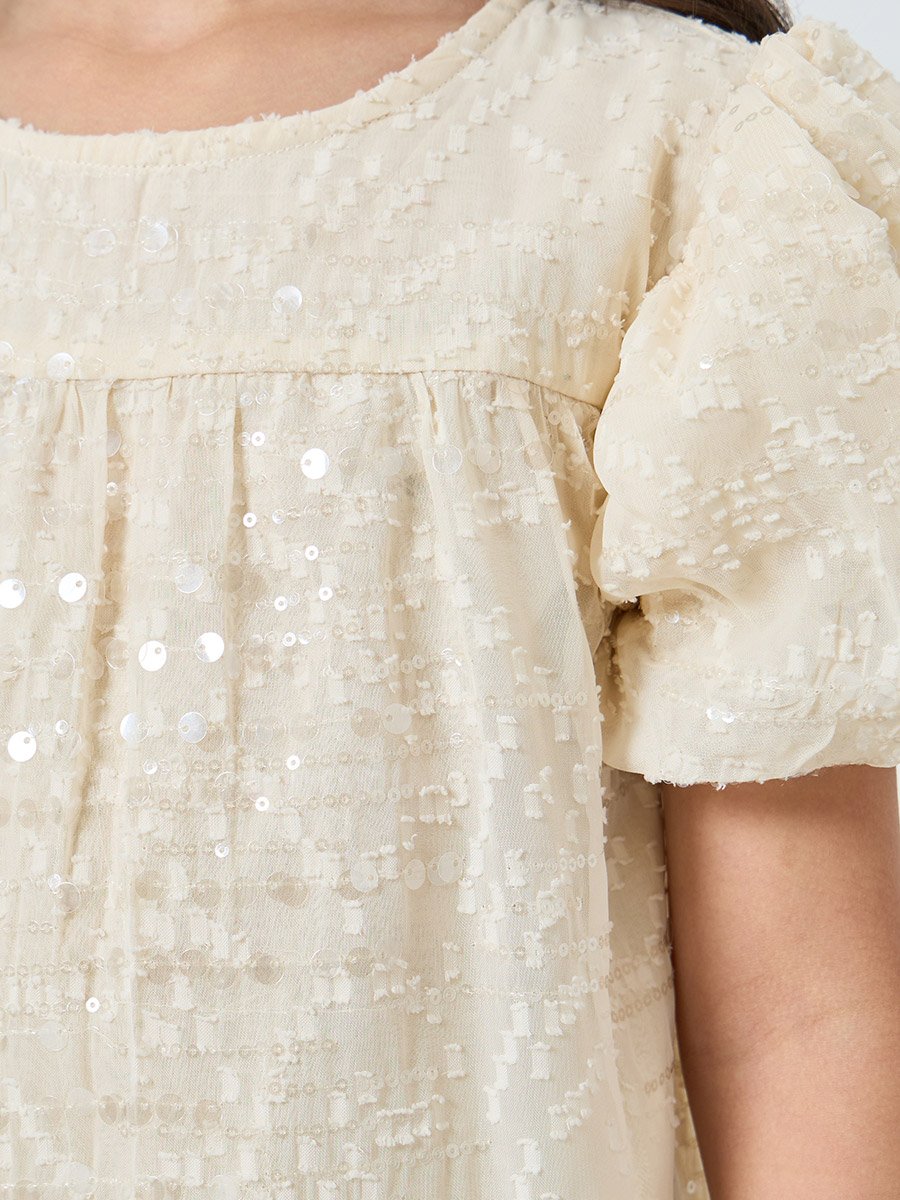 Girls Off-White Sequin A-Line Mini Dress