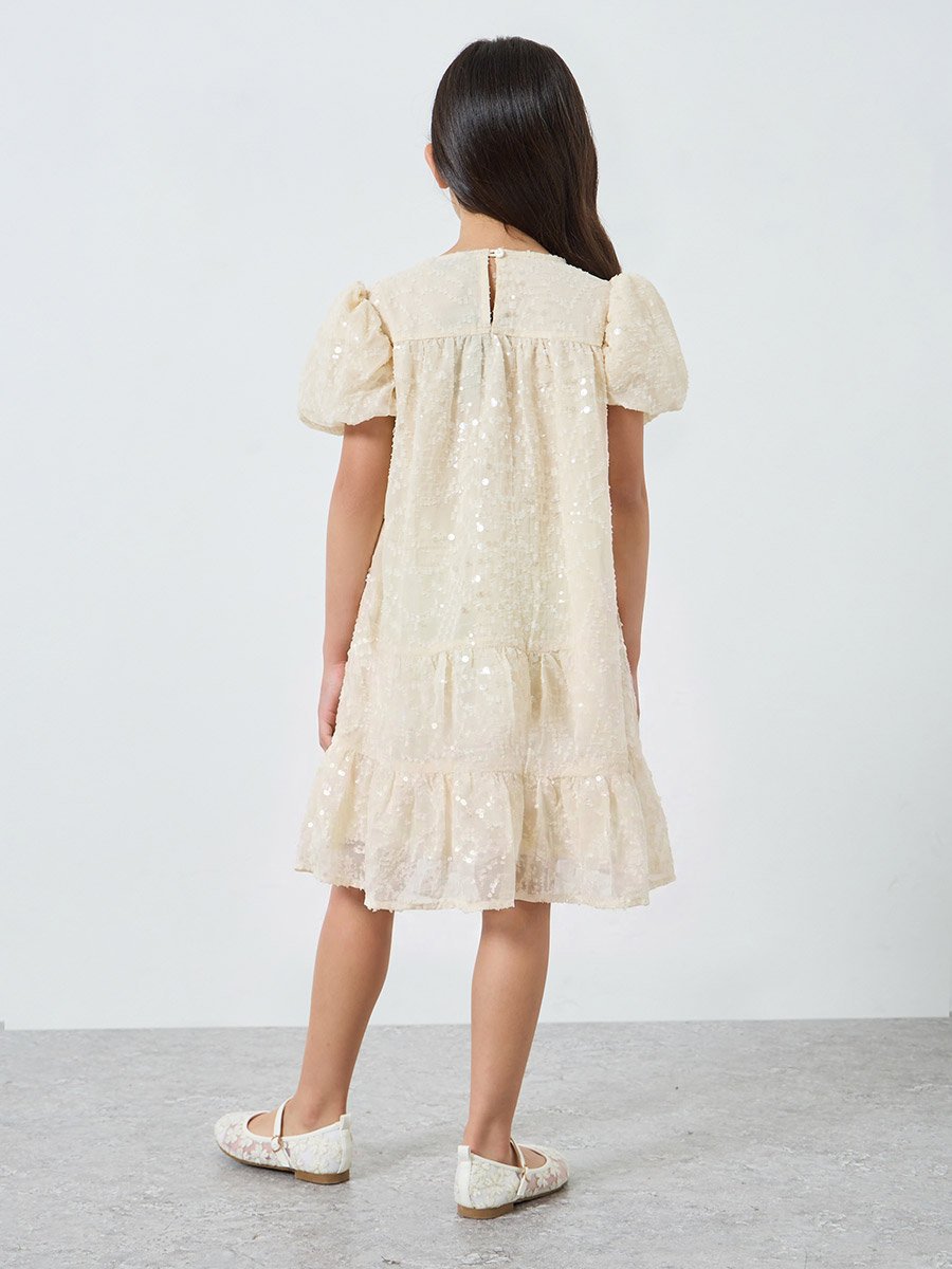 Girls Off-White Sequin A-Line Mini Dress