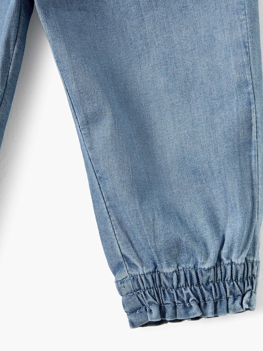 Solid Denim Joggers with Elasticated Waistband and Pockets