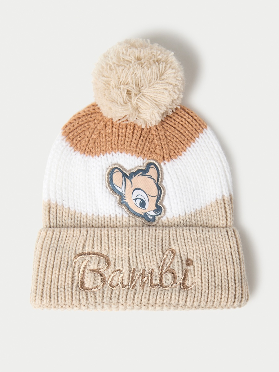 Bambi Embroidered Beanie Cap with Pom Pom Applique