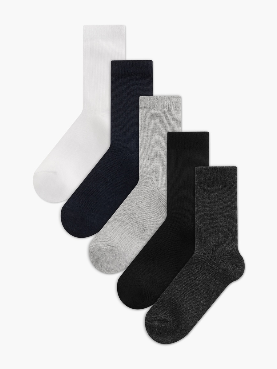 Solid Crew Length Socks with Cuffed Hem - Pack of 5