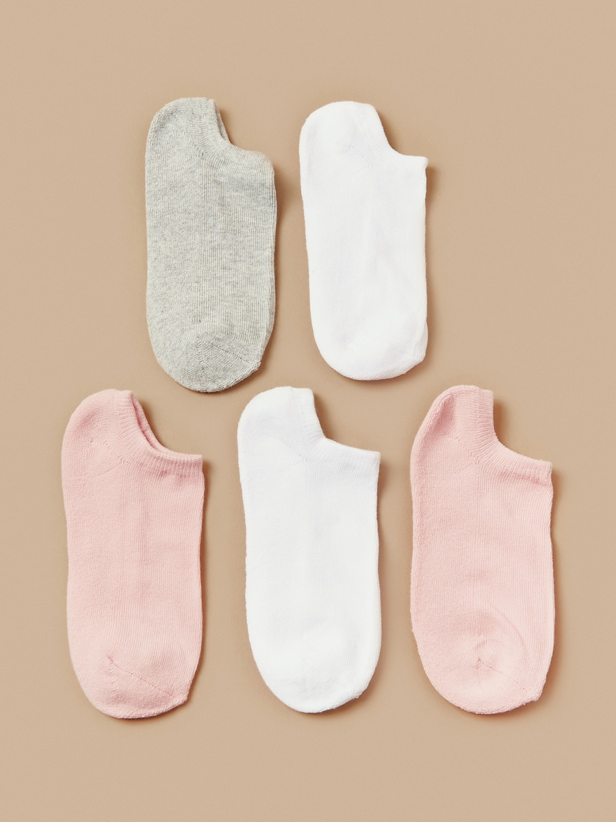 Ribbed Ankle-Length Socks with Cuffed Hem - Pack of 5