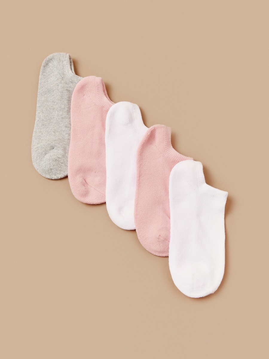 Ribbed Ankle-Length Socks with Cuffed Hem - Pack of 5
