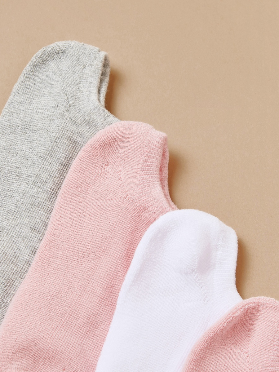 Ribbed Ankle-Length Socks with Cuffed Hem - Pack of 5