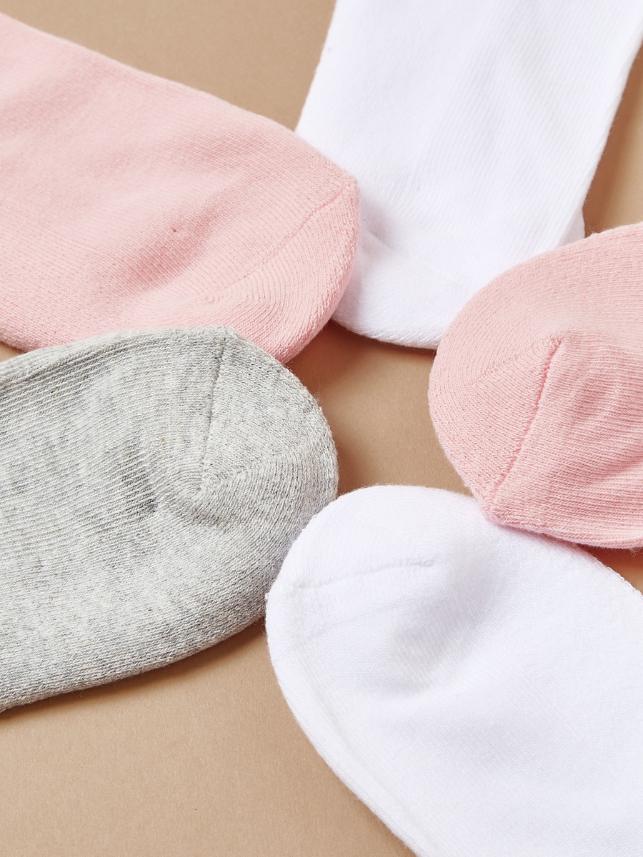 Ribbed Ankle-Length Socks with Cuffed Hem - Pack of 5