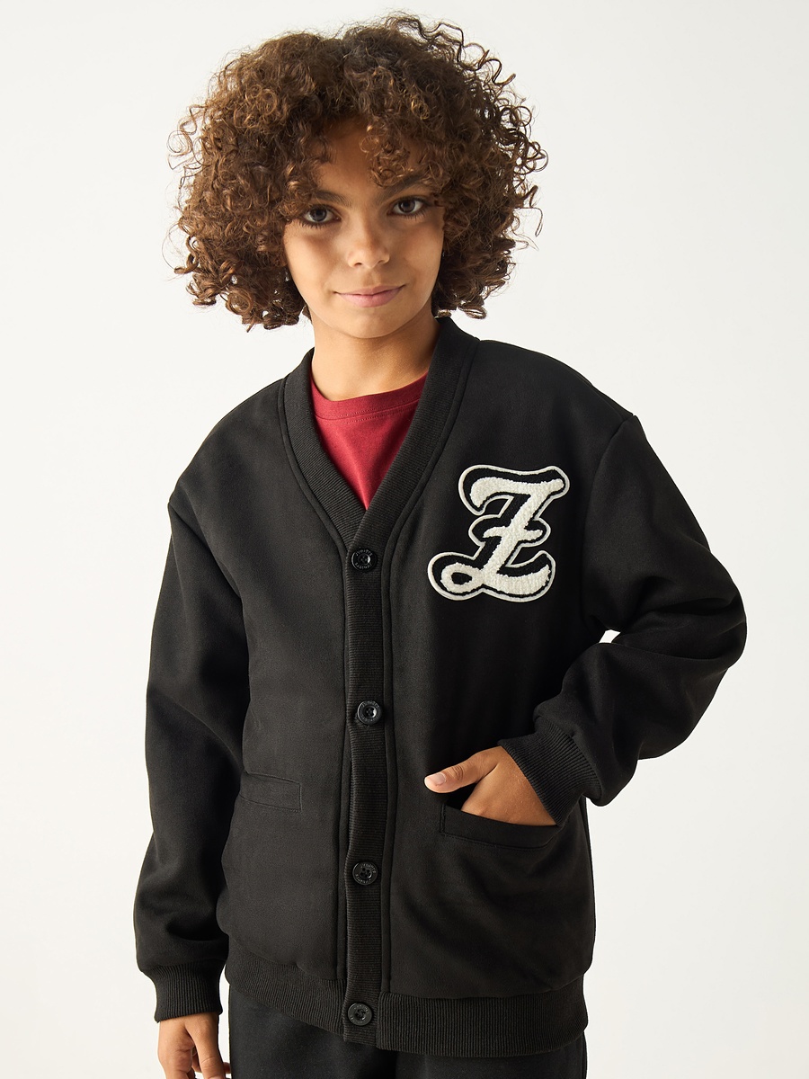 Applique Detail Long Sleeves Jacket with Pockets and Button Closure