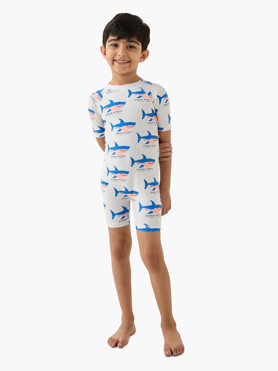 Shark Print Swimsuit with Short Sleeves