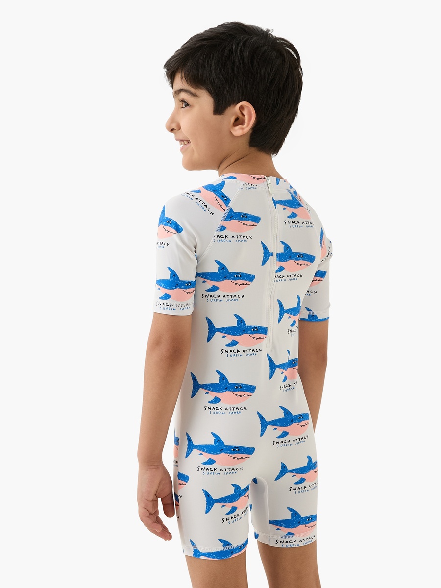 Shark Print Swimsuit with Short Sleeves