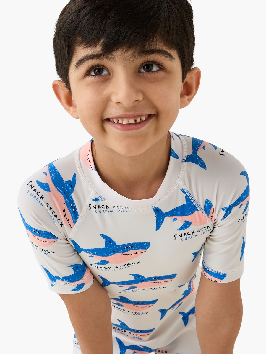 Shark Print Swimsuit with Short Sleeves