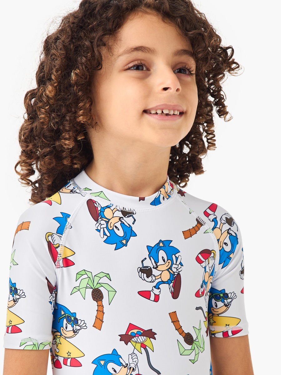 All-Over Sonic the Hedgehog Print Swimsuit with Raglan Sleeves