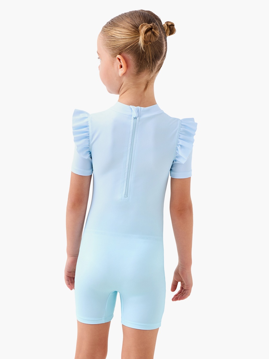 Stitch Print Swimsuit with Short Sleeves and Ruffle Detail
