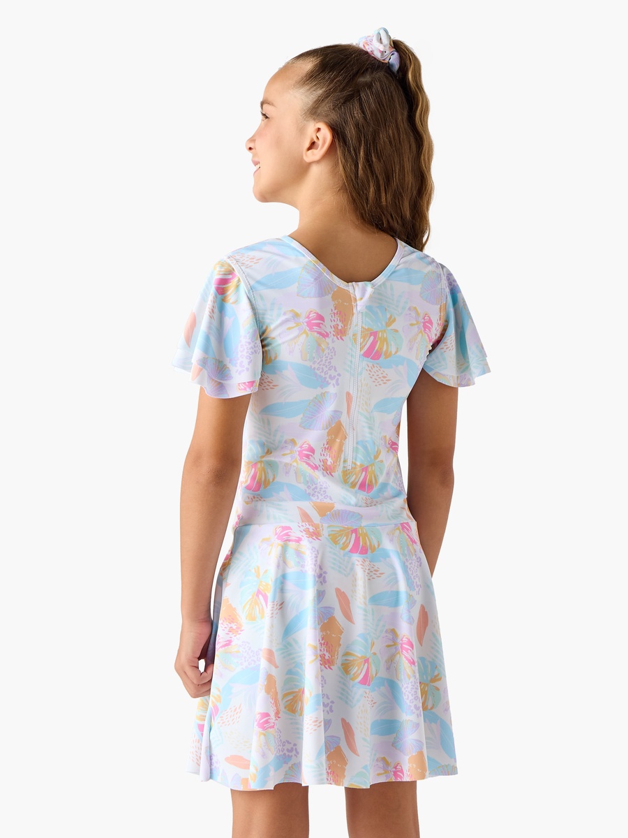 Floral Print Swimsuit with Flutter Sleeves and Matching Scrunchie