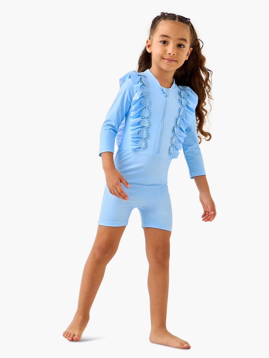 Floral Accent Swimsuit with 3/4 Sleeves