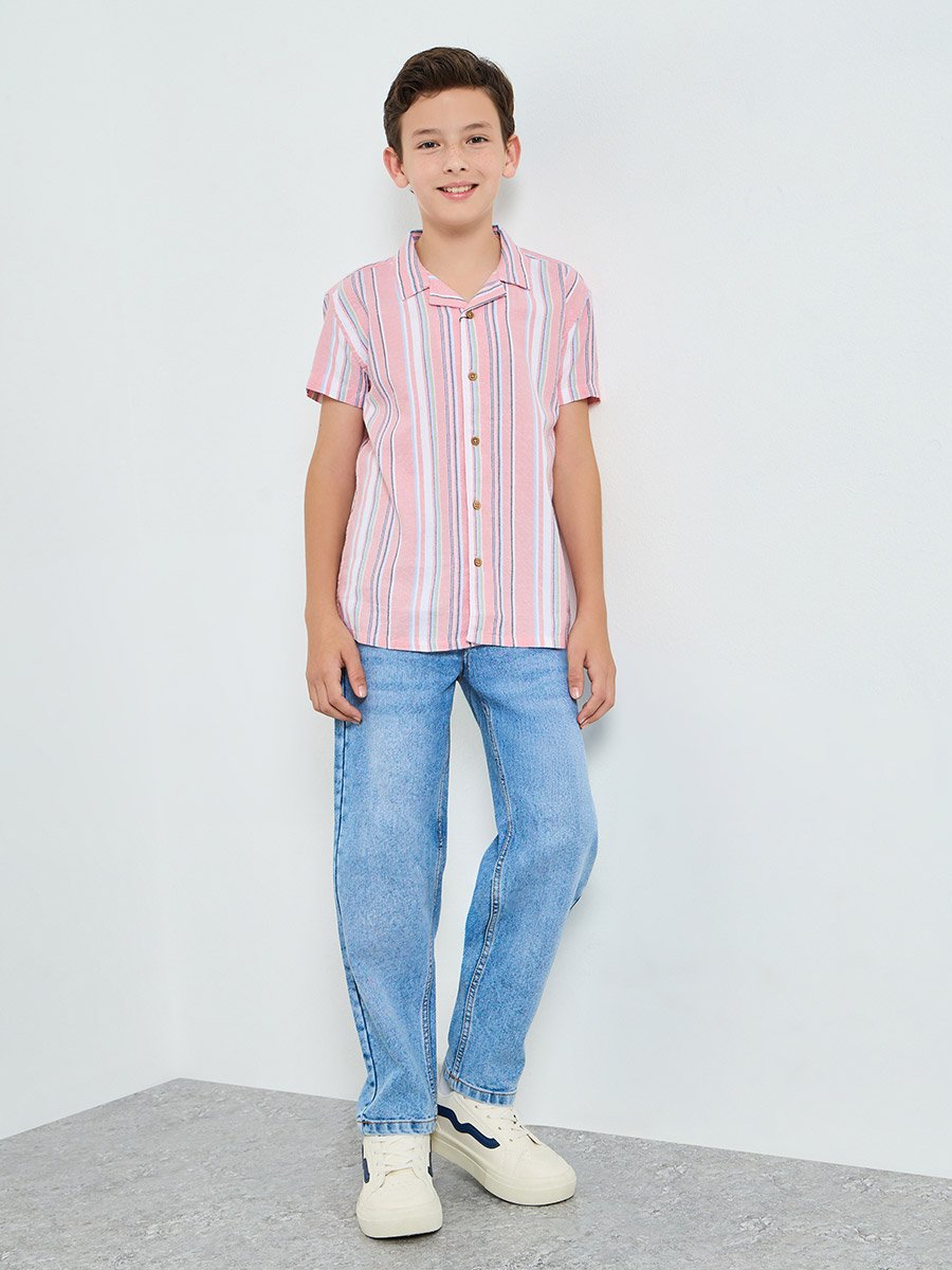 Boys Peach Striped Resort Shirt