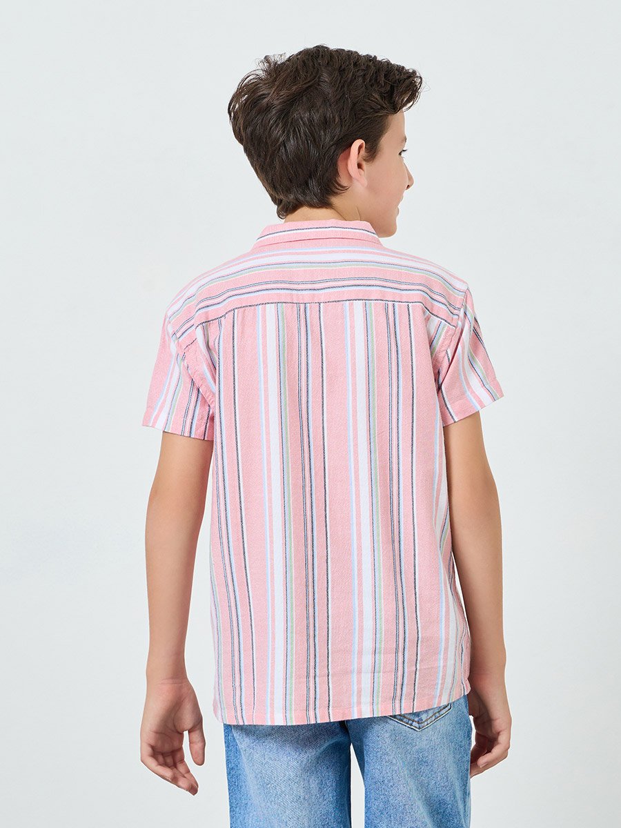 Boys Peach Striped Resort Shirt