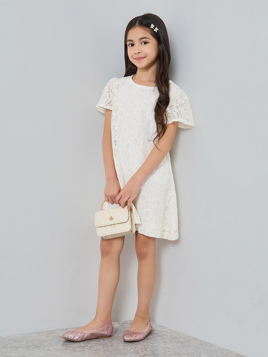 Girls Lace Insert A-Line Dress