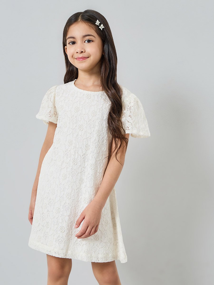 Girls Lace Insert A-Line Dress