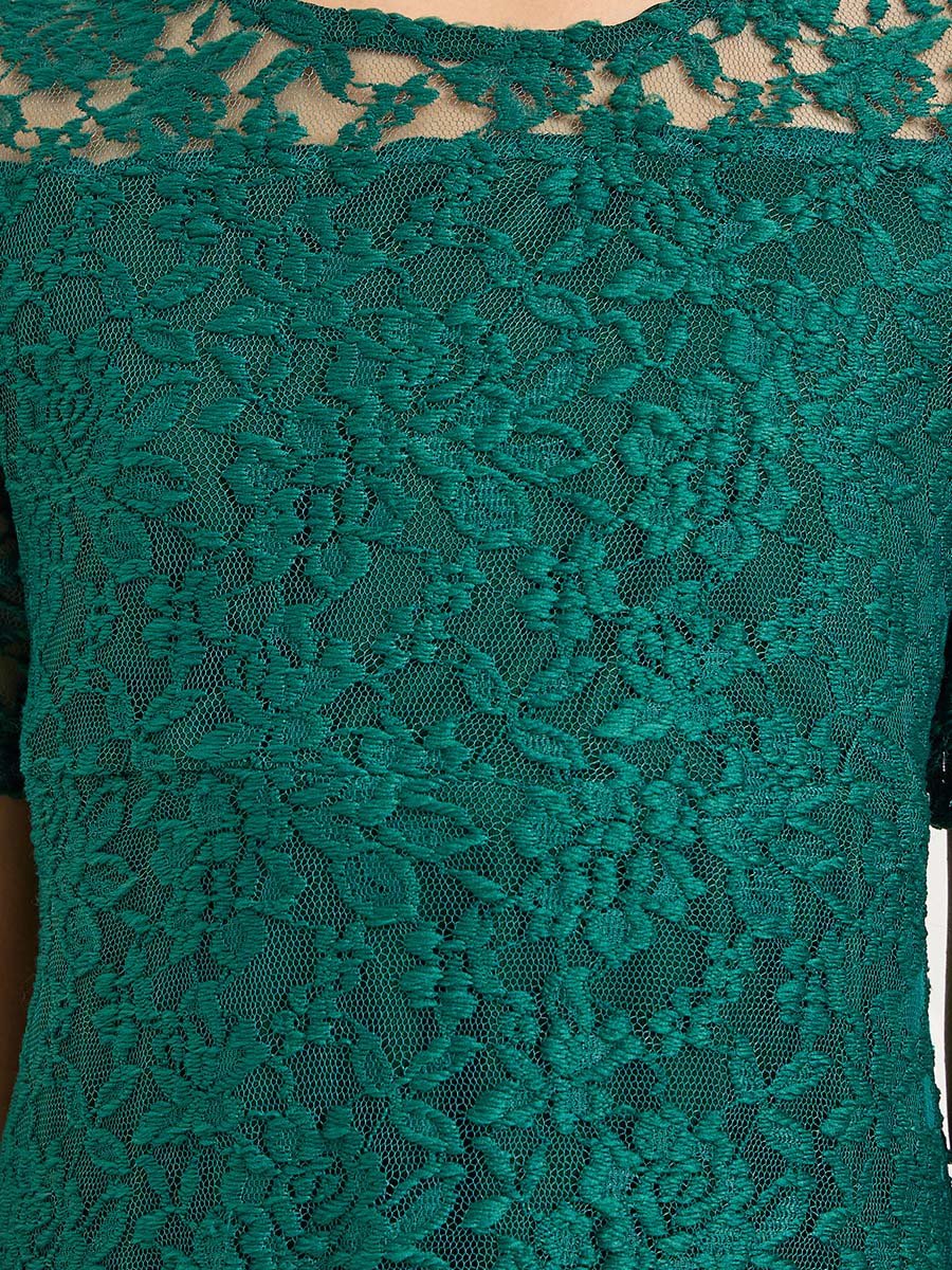 Girls Green Lace A-Line Midi Dress