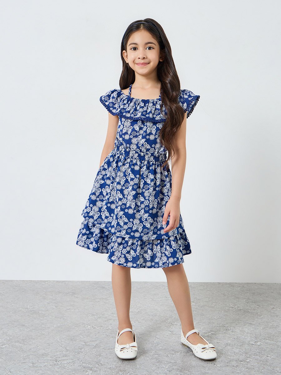 Girls Floral Print Cotton Top and Skirt Set