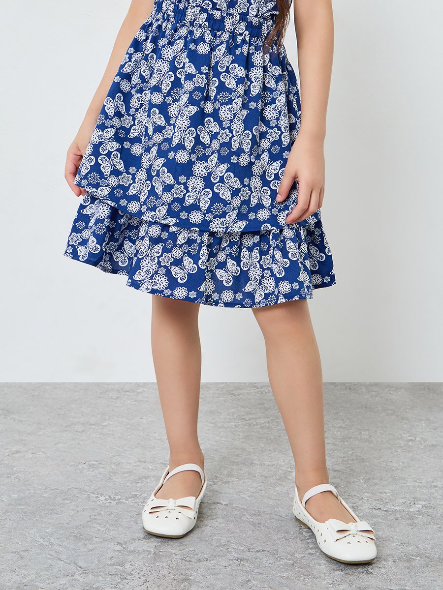 Girls Floral Print Cotton Top and Skirt Set