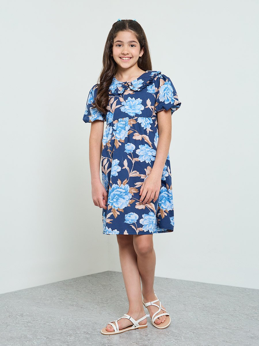 Teen Girls Floral Dress with Peter Pan Collar