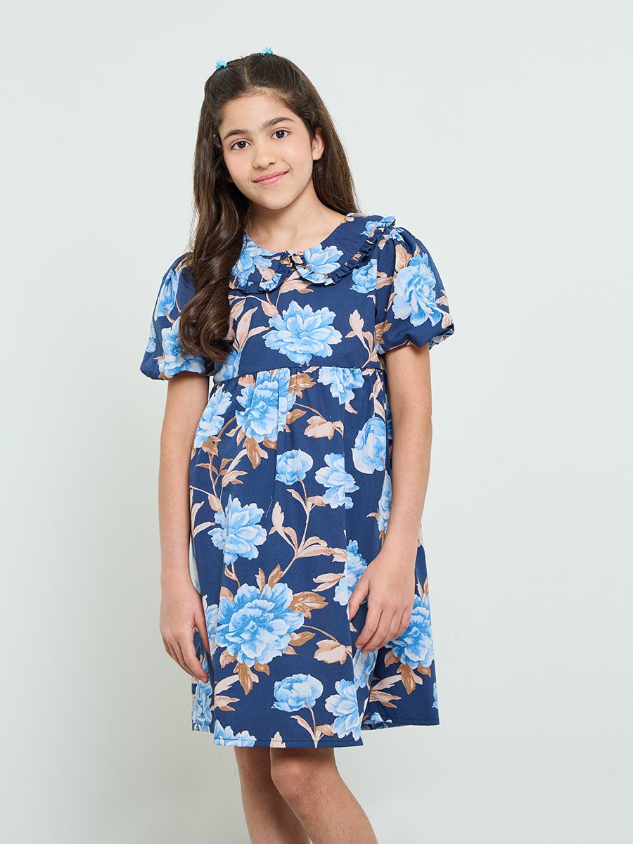 Teen Girls Floral Dress with Peter Pan Collar