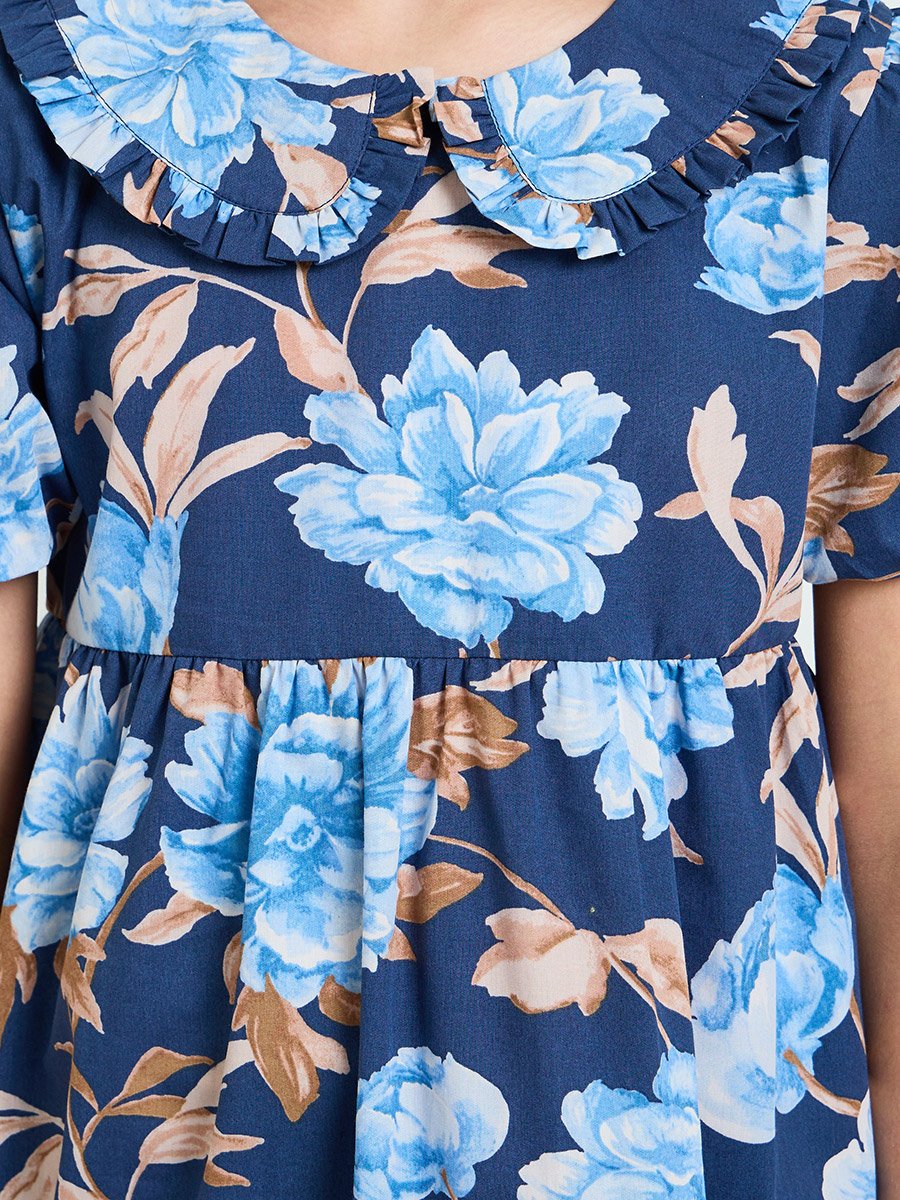 Teen Girls Floral Dress with Peter Pan Collar