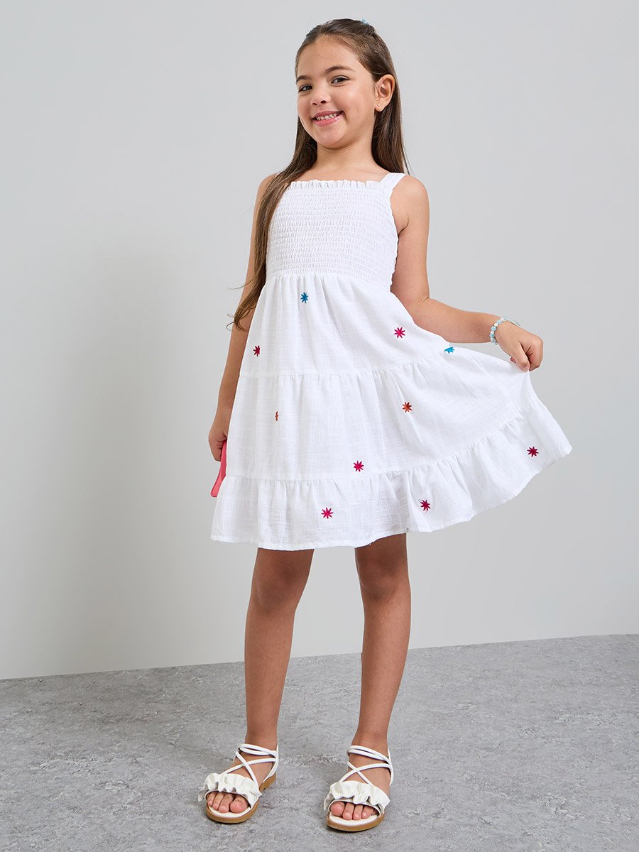 Girls Embroidered Tiered Dress
