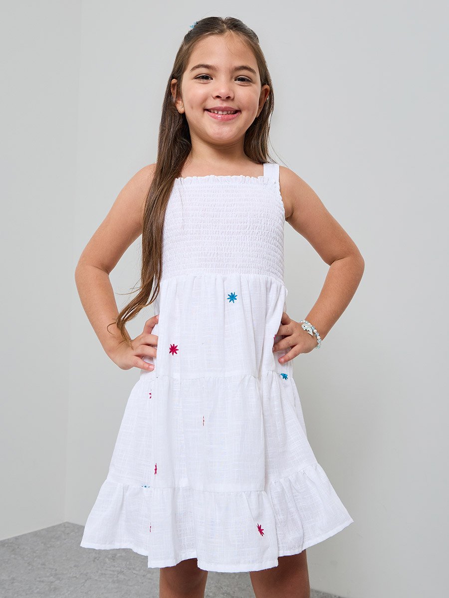 Girls Embroidered Tiered Dress