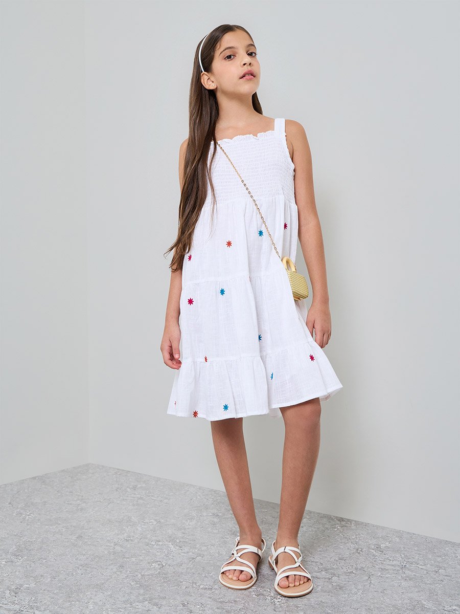 Teen Girls Embroidered Tiered Dress