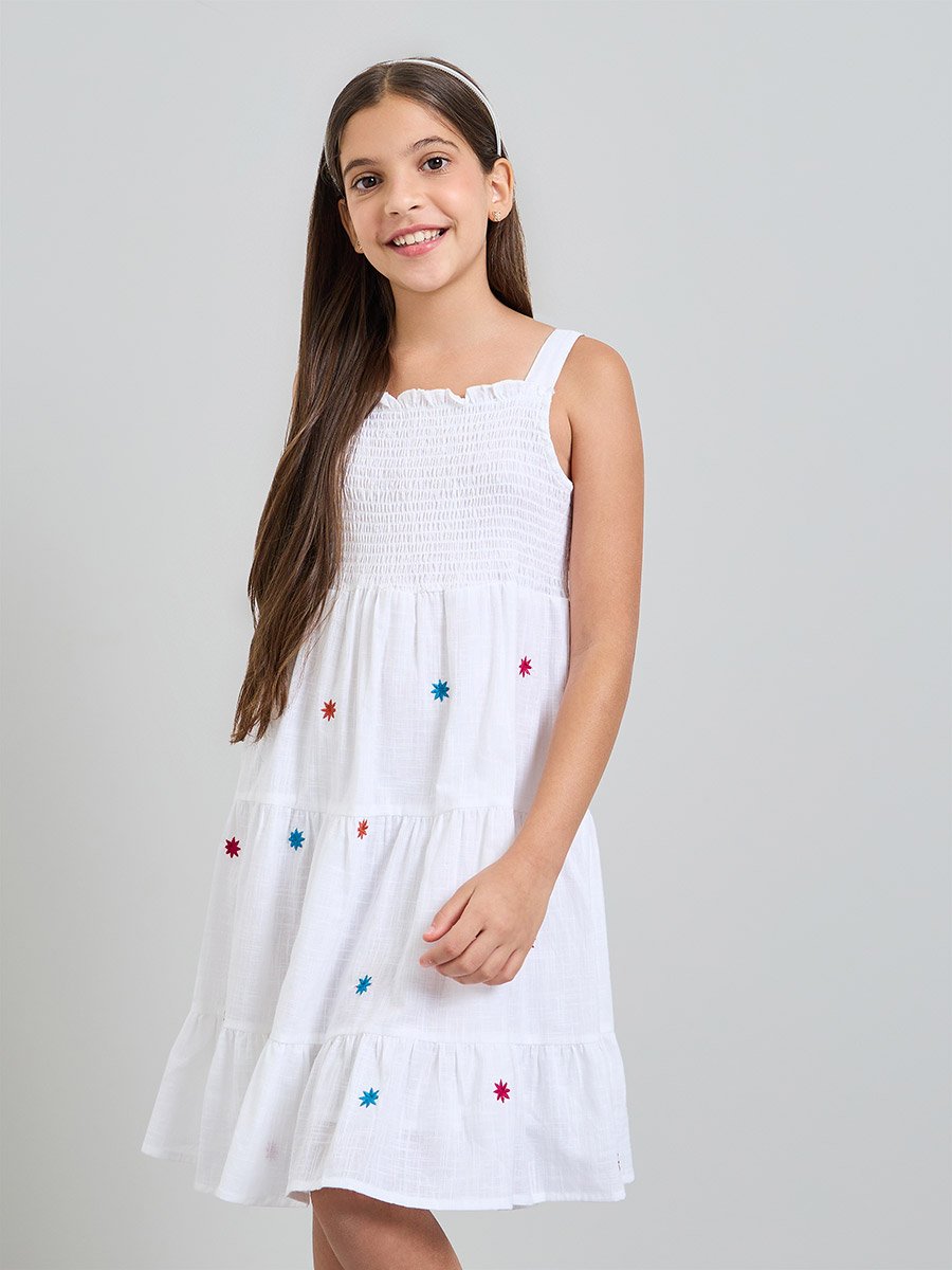 Teen Girls Embroidered Tiered Dress