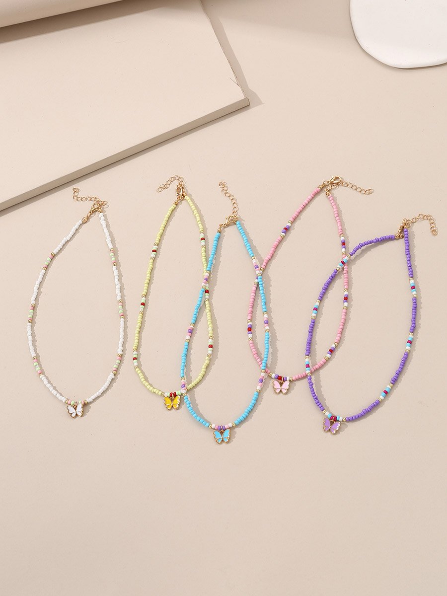 طقم من 5 أعقاد مزينة بفراشات مع خرز