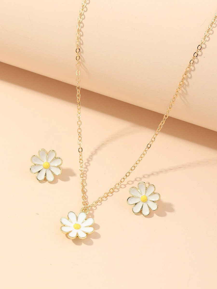 Pack of 2 - Flower Pendant Necklace with Earrings