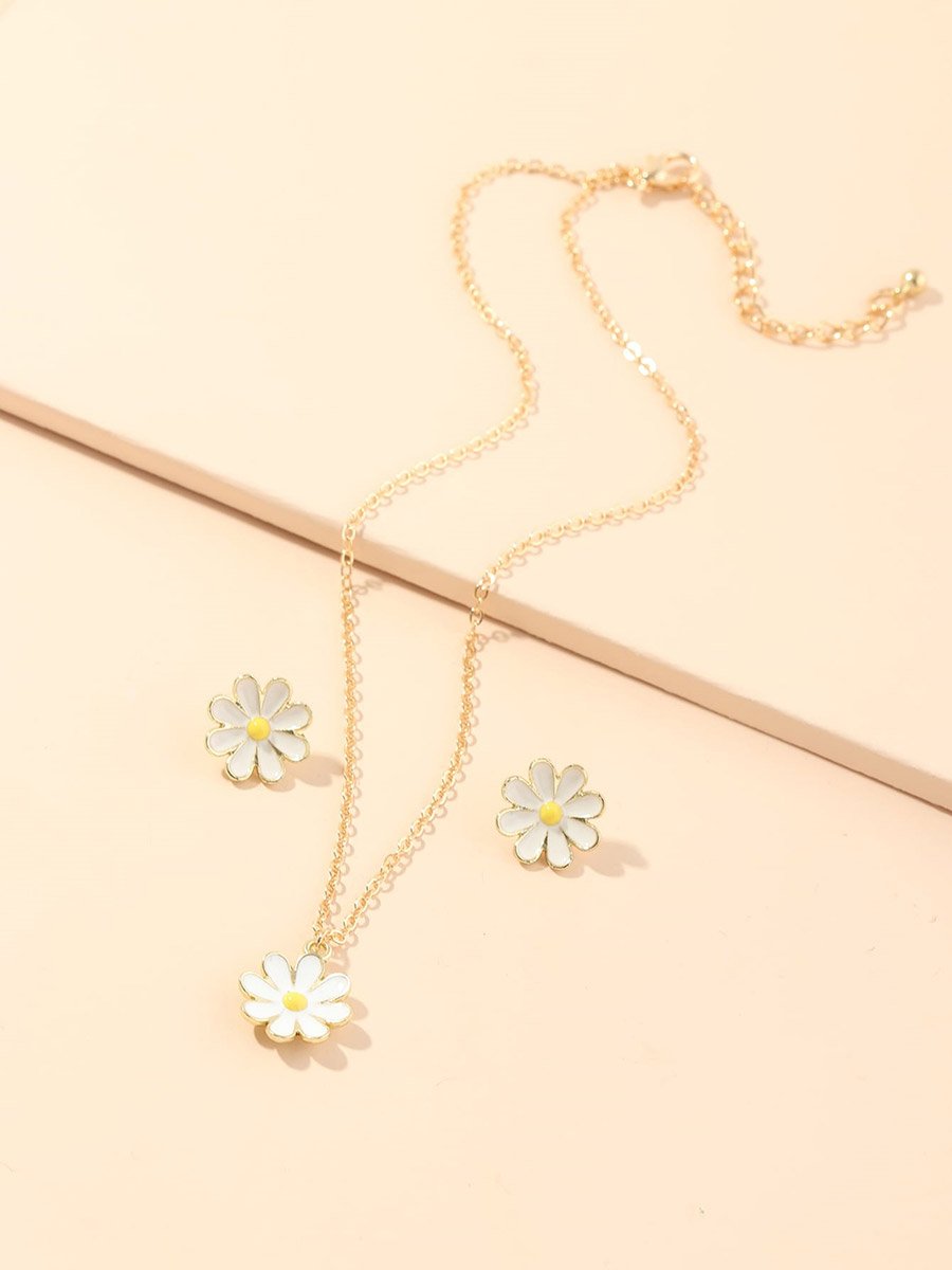 Pack of 2 - Flower Pendant Necklace with Earrings