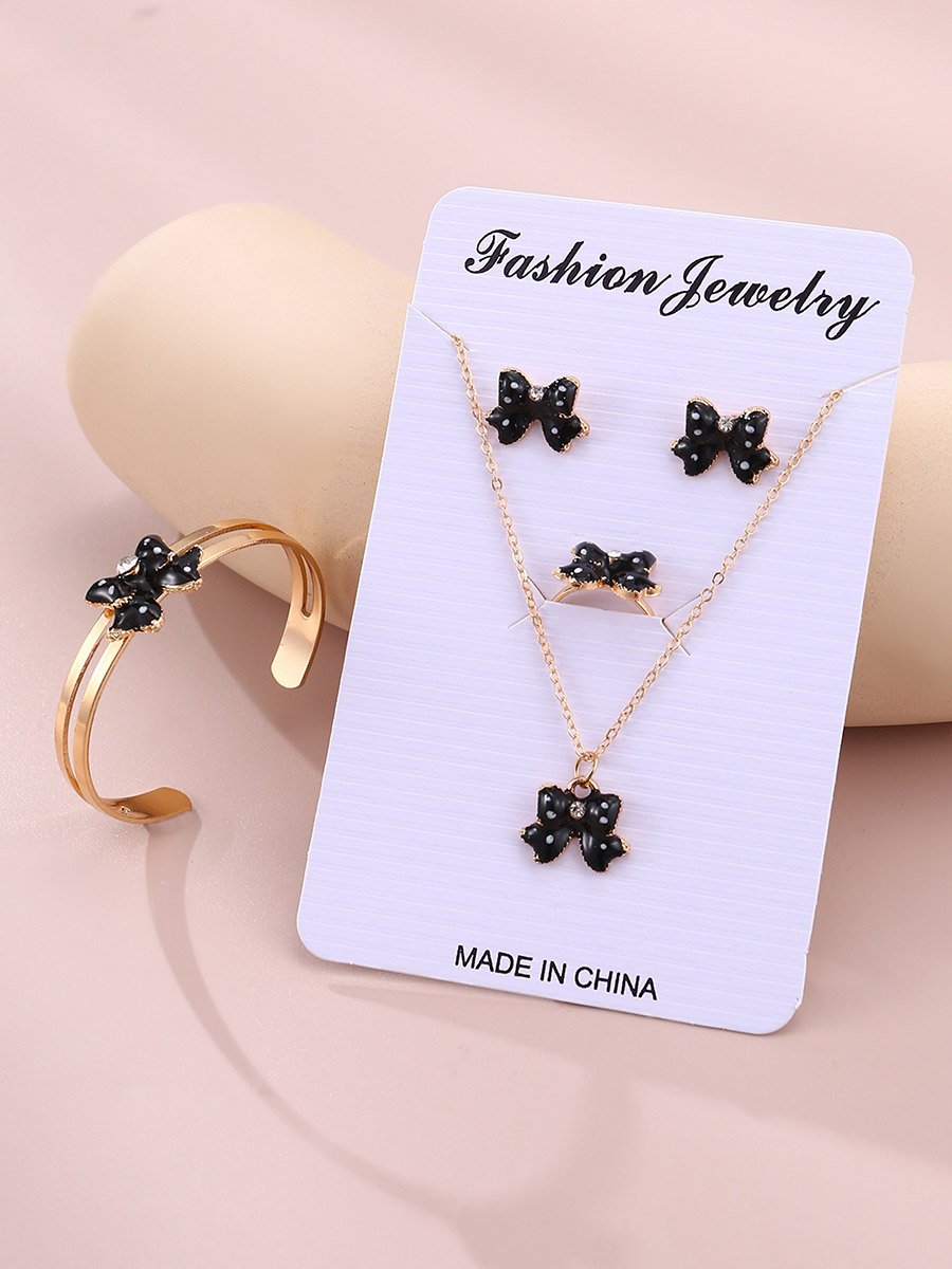 Pack of 4 - Bow Necklace with Bracelet and Earrings with Ring