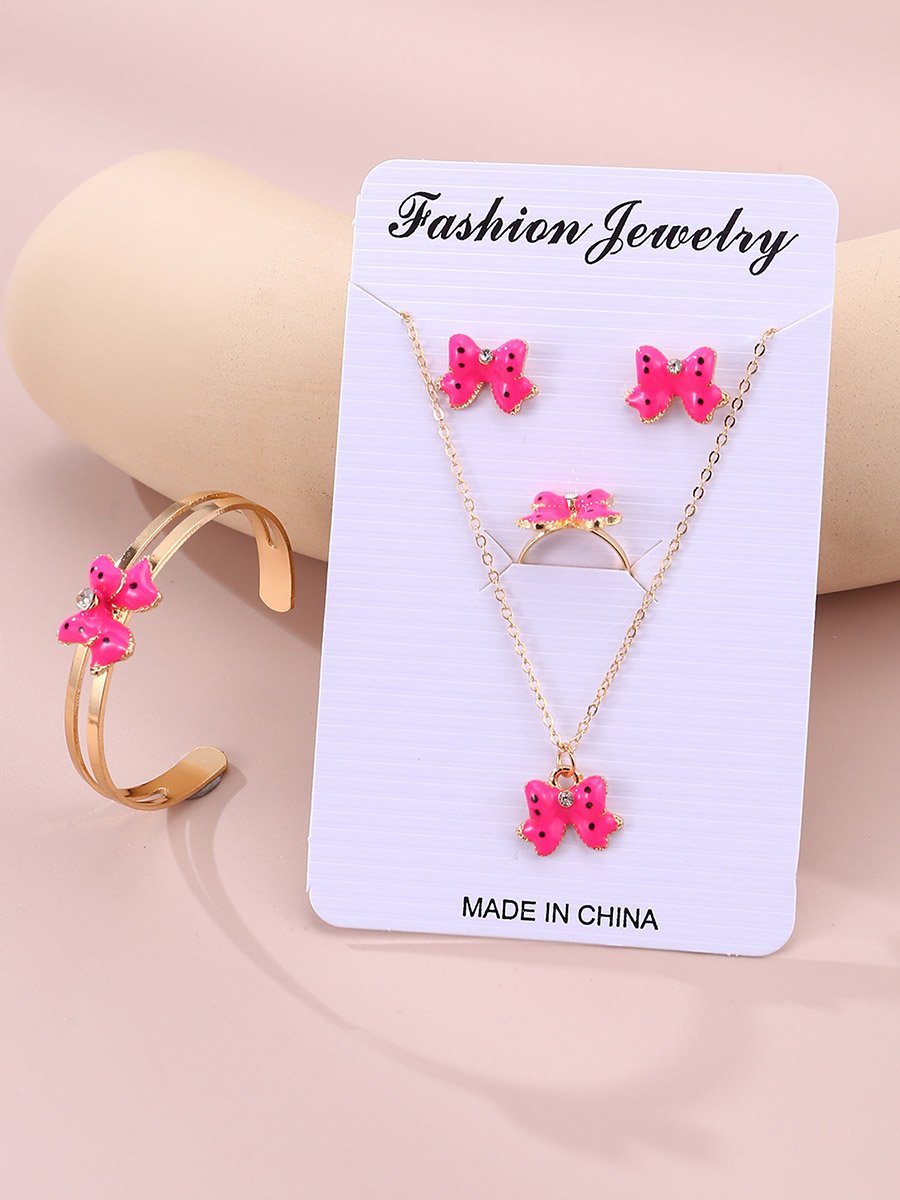 Pack of 4 - Bow Necklace with Bracelet and Earrings with Ring