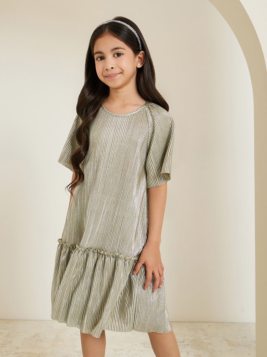 Girls Drop Waist Plisse Dress