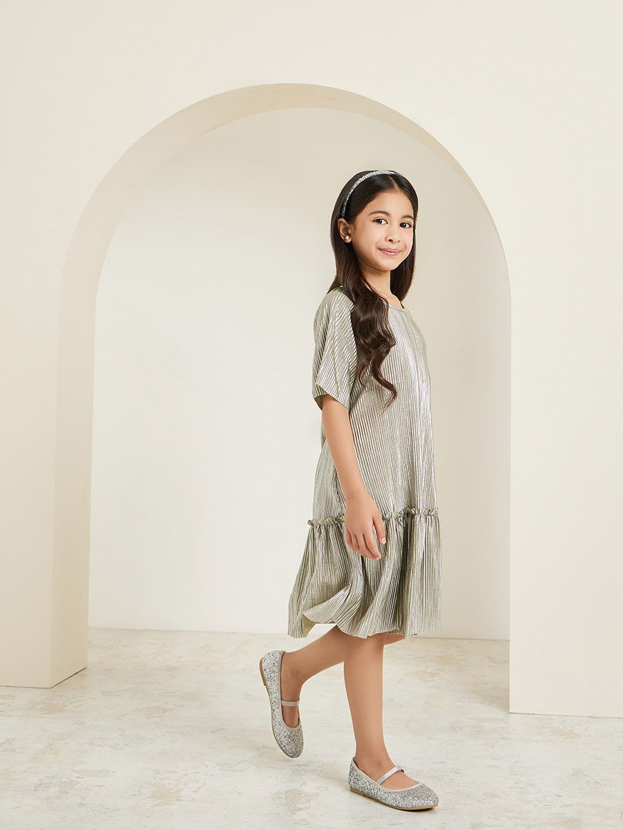 Girls Drop Waist Plisse Dress