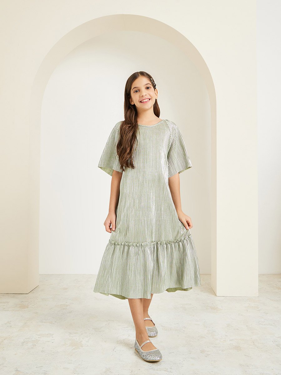 Teen Girls Drop Waist Plisse Dress