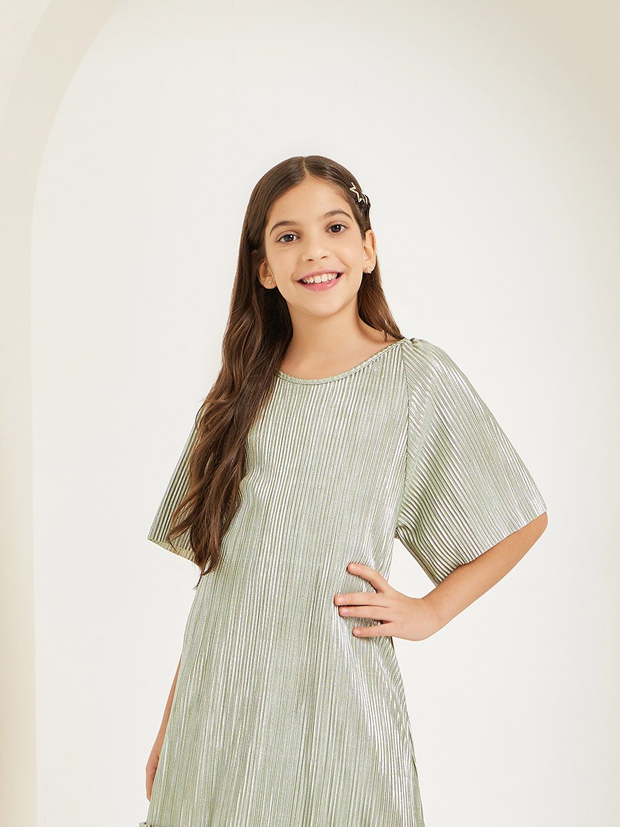 Teen Girls Drop Waist Plisse Dress