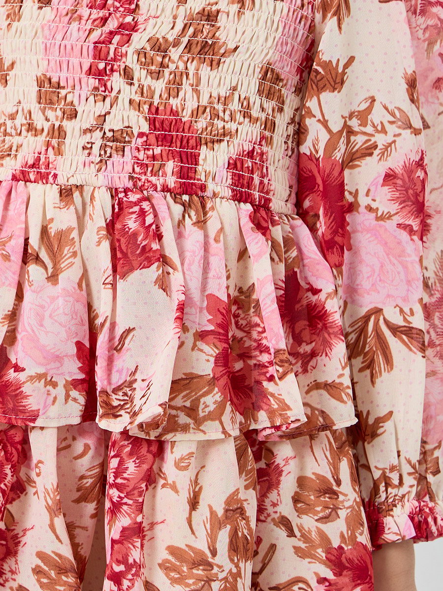 Girls Pink Floral Tiered Mini Dress