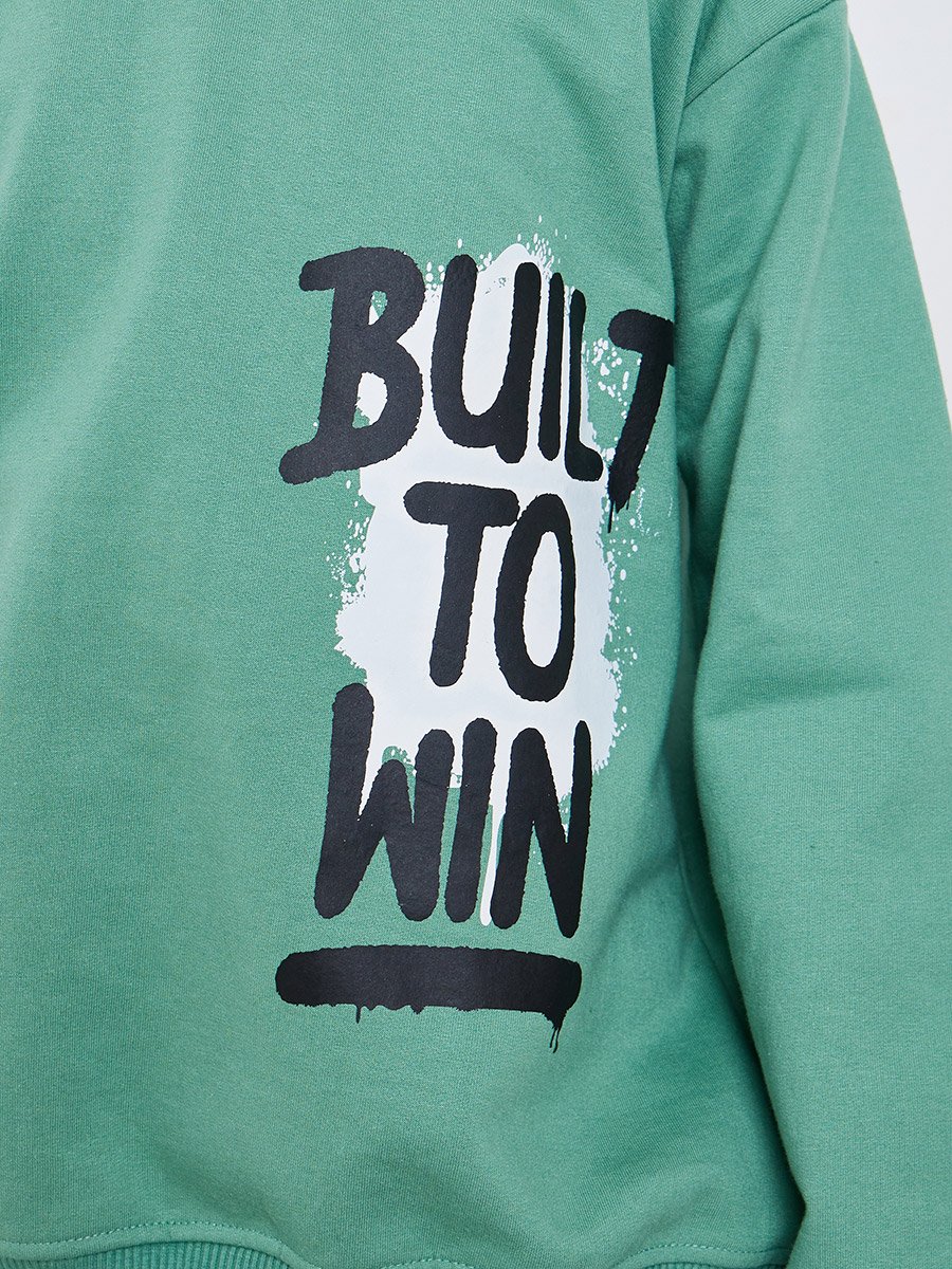 Teens Green Graphic Print Cotton Hoodie